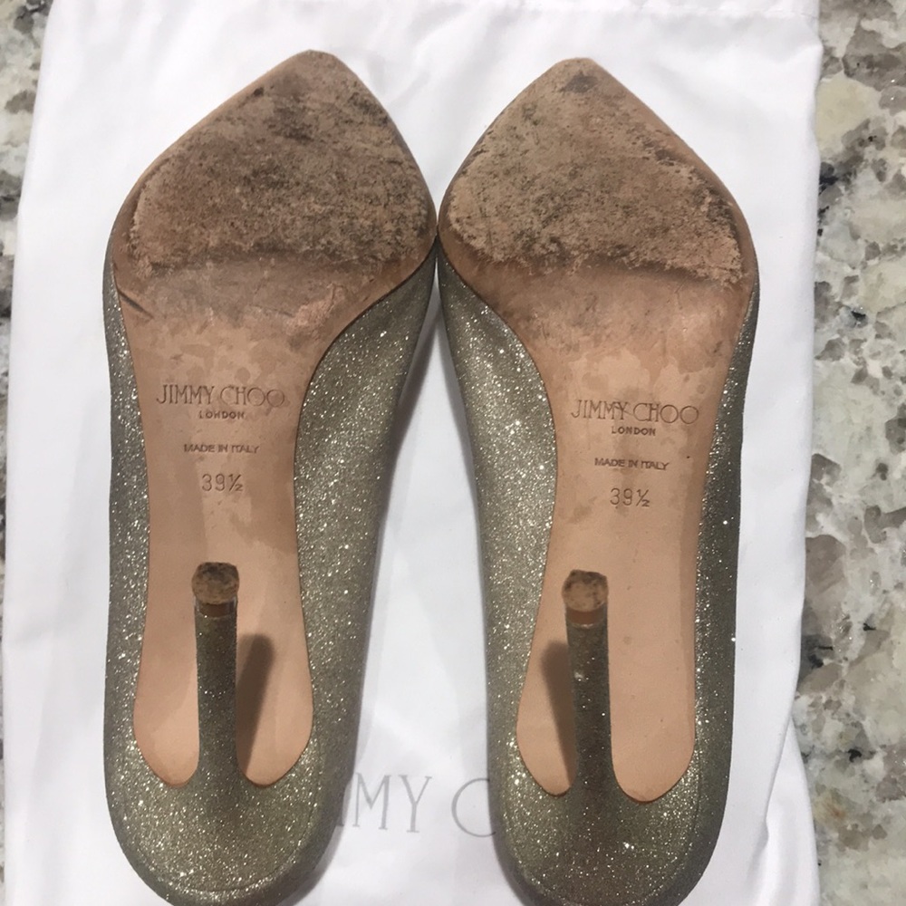 🎉 HP 🎉 Jimmy Choo | Champagne Glitter Pointy Toe Stiletto High Heels Size 39.5 - Picture 6 of 7